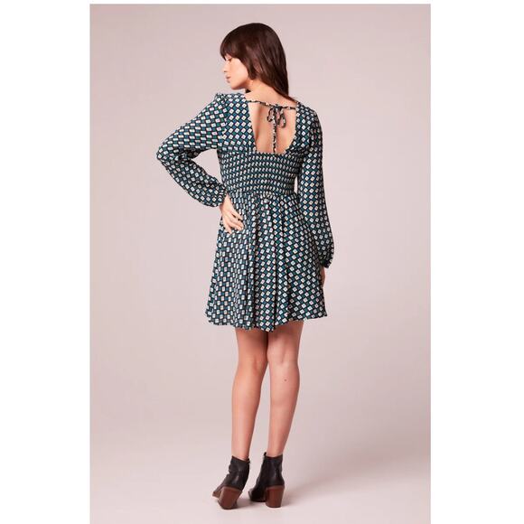 BAND OF THE FREE BOG GENEVIEVE TEAL DIAMOND SWEETHEART NECKLINE MINI DRESS M-NEW - Picture 3 of 6